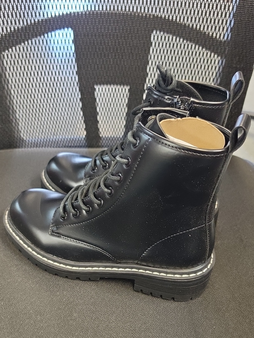 Kids Black Lace-Up Combat Boots